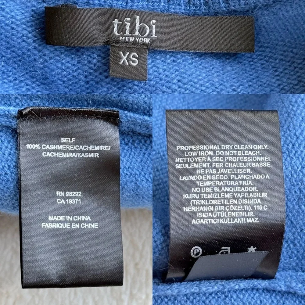 Tibi Cashmere Blue Long Sleeve Asymmetric Crewneck Sweater XS